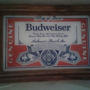 Budweiser framed glass sign